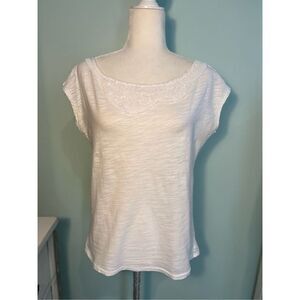 LOFT  white cotton top with embellished neckline - S - 🙂3/$15